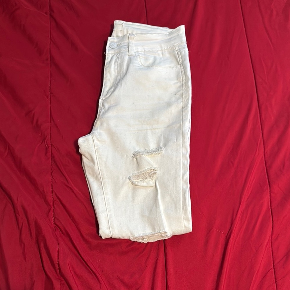 Wax Jean White Cropped Distressed Jeans